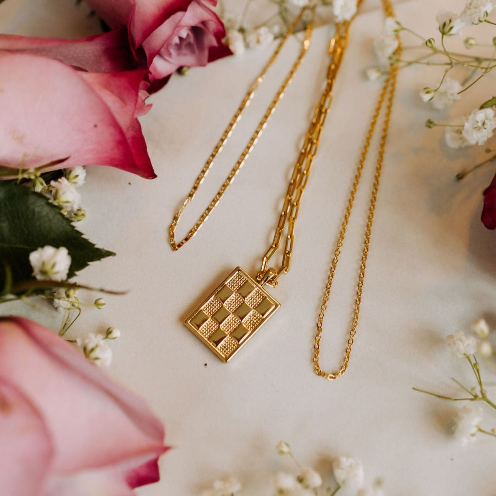 Checkered Necklace In Gold Mauve Jewelry Co