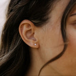 Close-up of an ear with a diamond flat back stud earring