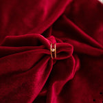 Load image into Gallery viewer, Close-up of a red velvet fabric with a gold ring
