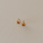Load image into Gallery viewer, Pair of gold earrings on a beige background

