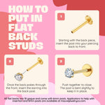 Load image into Gallery viewer, Step-by-step guide on how to put in flat back studs with illustrations and text.
